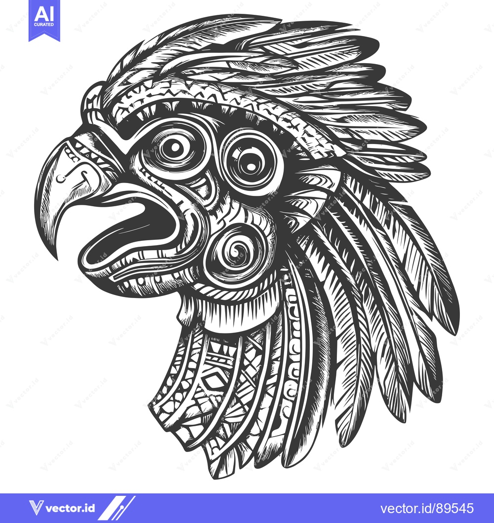 Premium Vector dari Ornate Black and White Eagle Head with Feathers