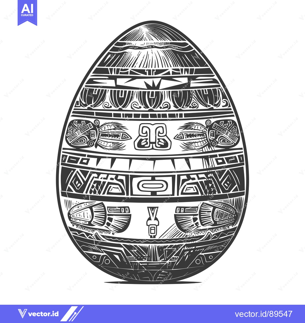 Premium Vector dari Ornate Black and White Egg with Geometric Patterns