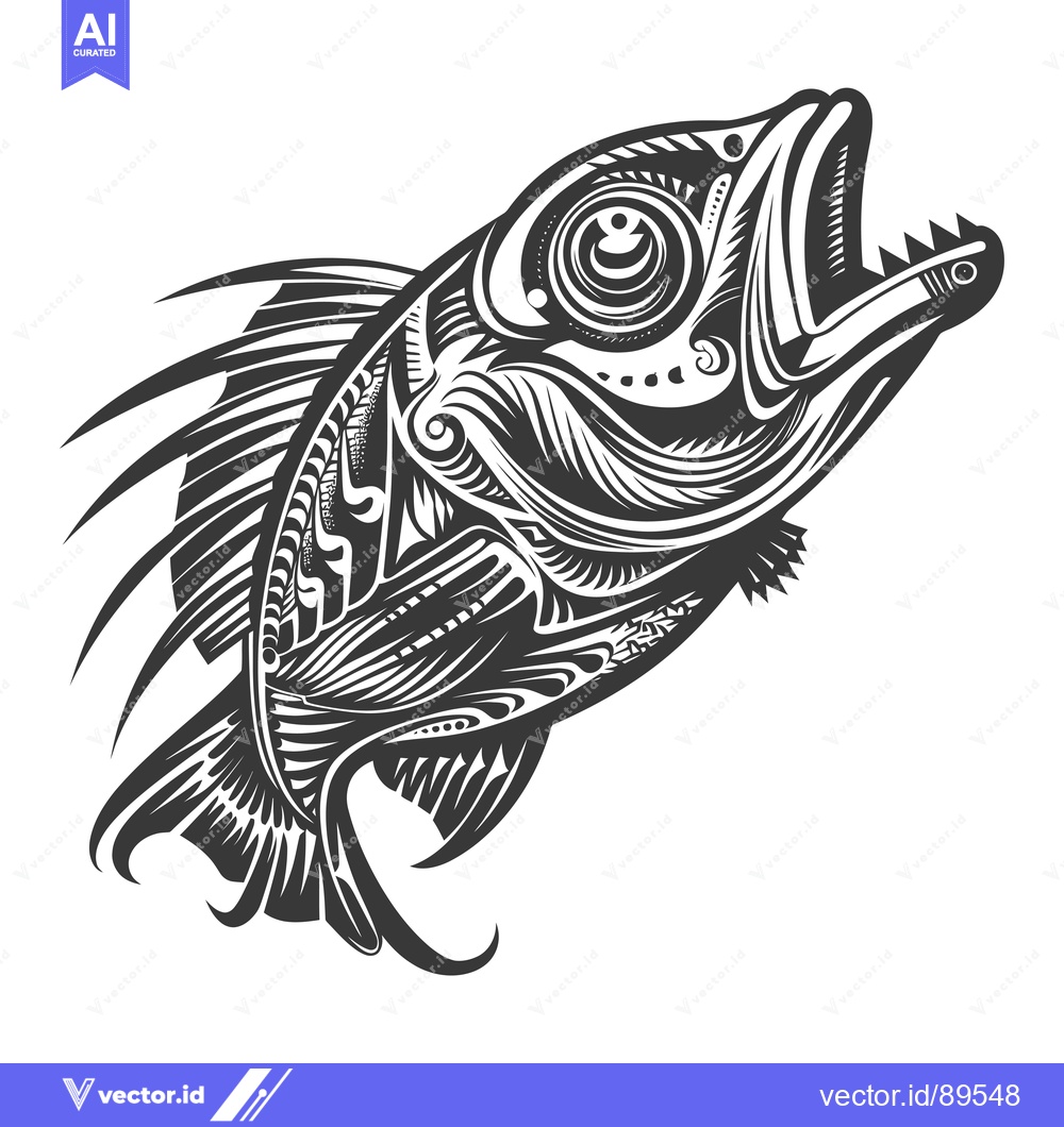 Premium Vector dari Ornate Black and White Fish Illustration