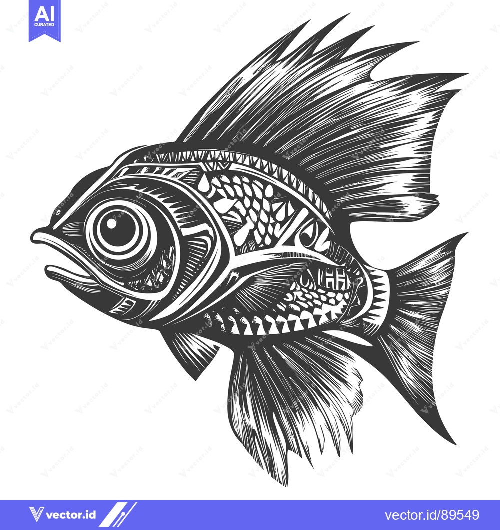 Premium Vector of Ornate Black and White Fish with Detailed Fins