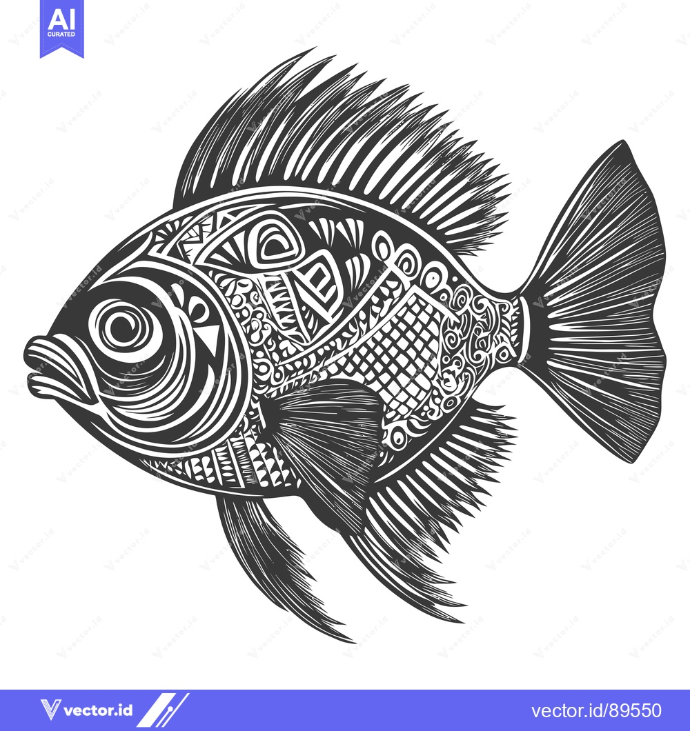 Premium Vector dari Ornate Black and White Fish with Geometric Pattern