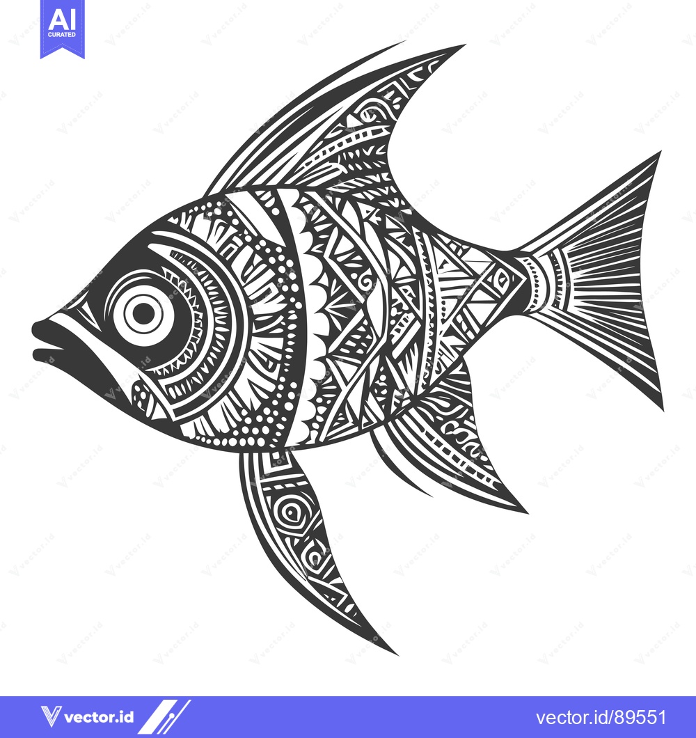Premium Vector of Ornate Black and White Fish with Geometric Pattern