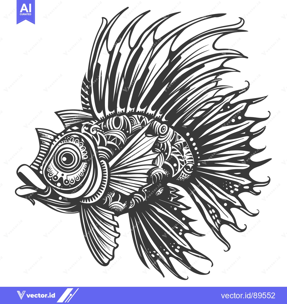 Premium Vector dari Ornate Black and White Fish with Spiky Fins