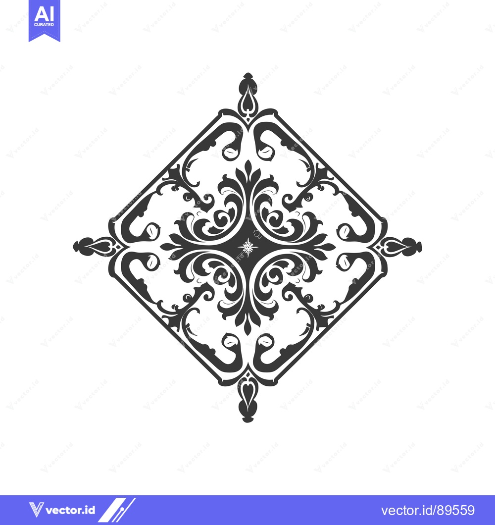 Premium Vector of Ornate Black and White Floral Design in a Diamond Shape