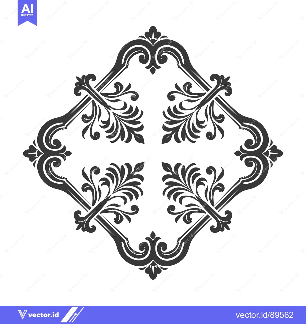 Premium Vector dari Ornate Black and White Floral Design with a Diamond Shape
