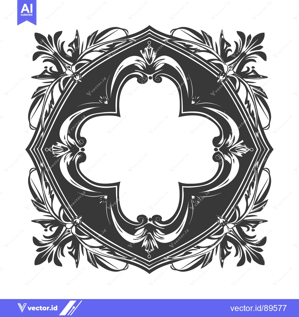 Premium Vector dari Ornate Black and White Floral Frame with a Center Space