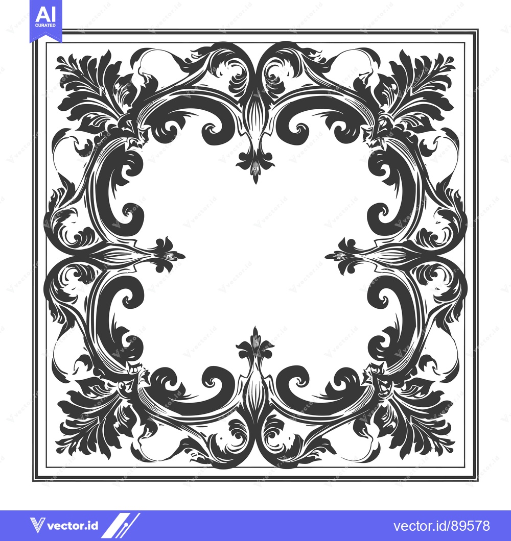 Premium Vector of Ornate Black and White Floral Frame with a White Center