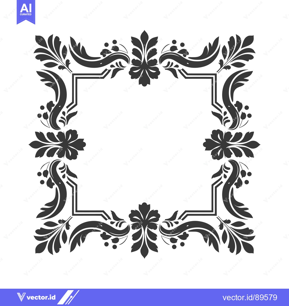 Premium Vector of Ornate Black and White Floral Frame with Blank Center