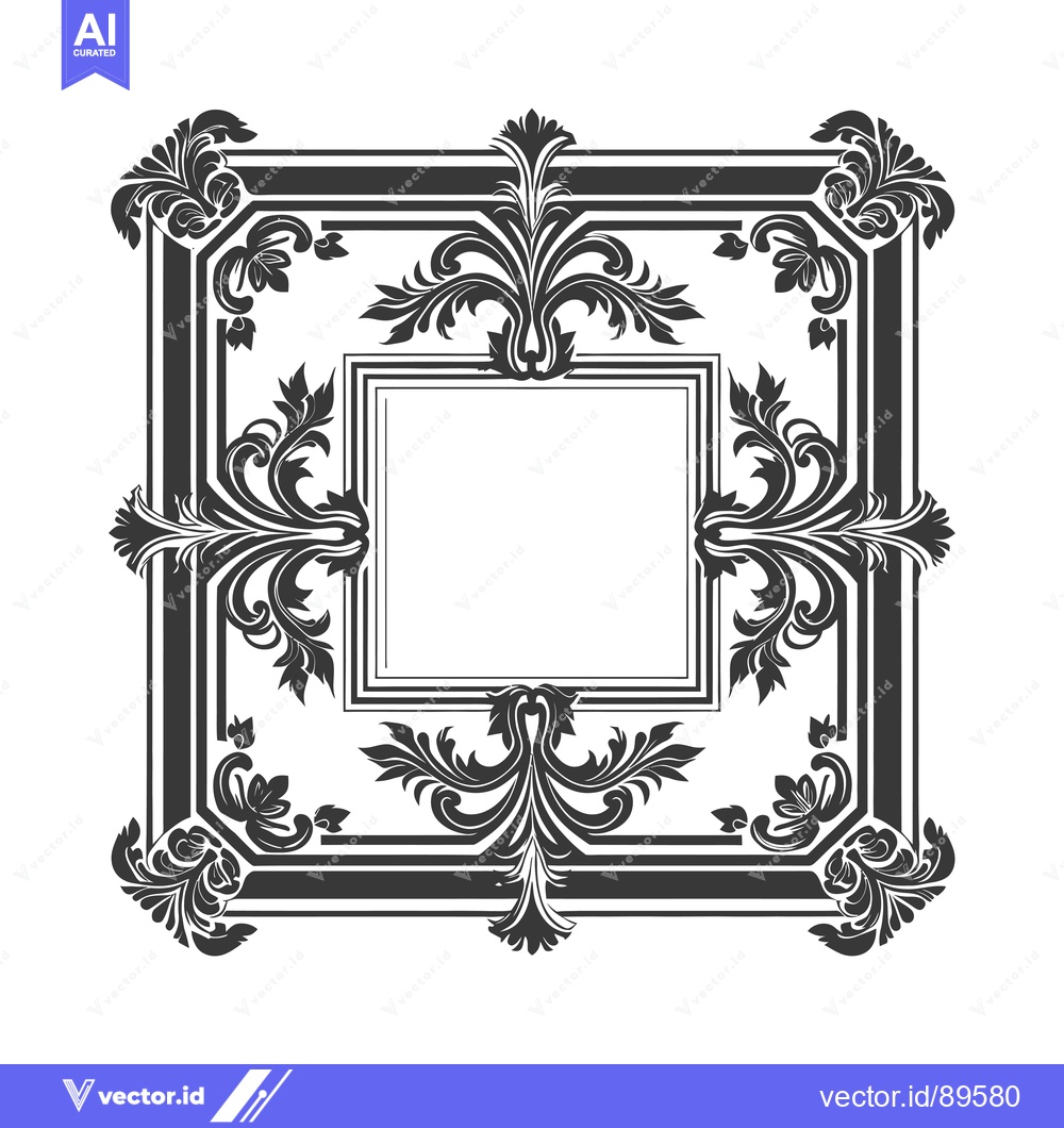 Premium Vector dari Ornate Black and White Floral Frame with Blank Center