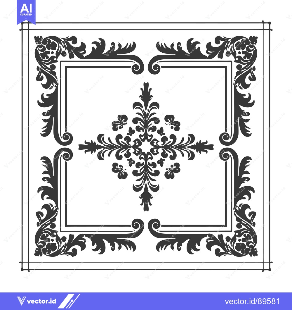 Premium Vector of Ornate Black and White Floral Frame with Center Design