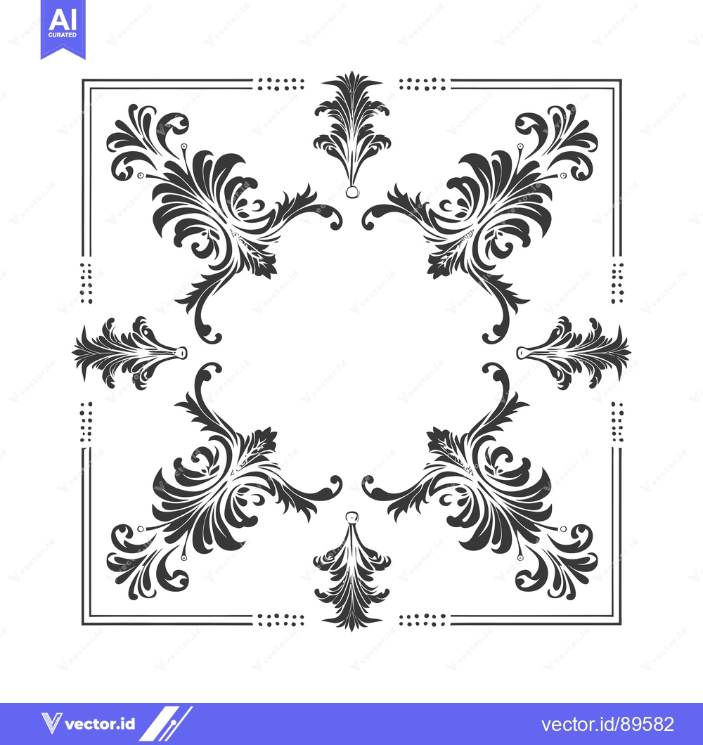 Premium Vector dari Ornate Black and White Floral Frame with Dotted Lines