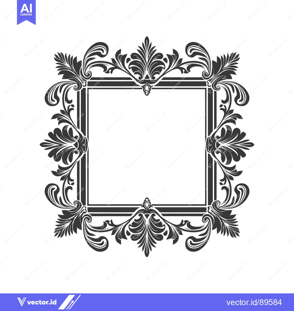 Premium Vector dari Ornate Black and White Floral Frame with Empty Center