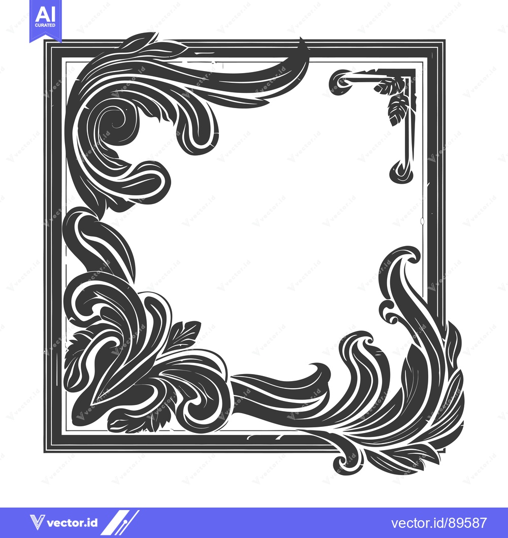 Premium Vector dari Ornate Black and White Floral Frame with Square Border