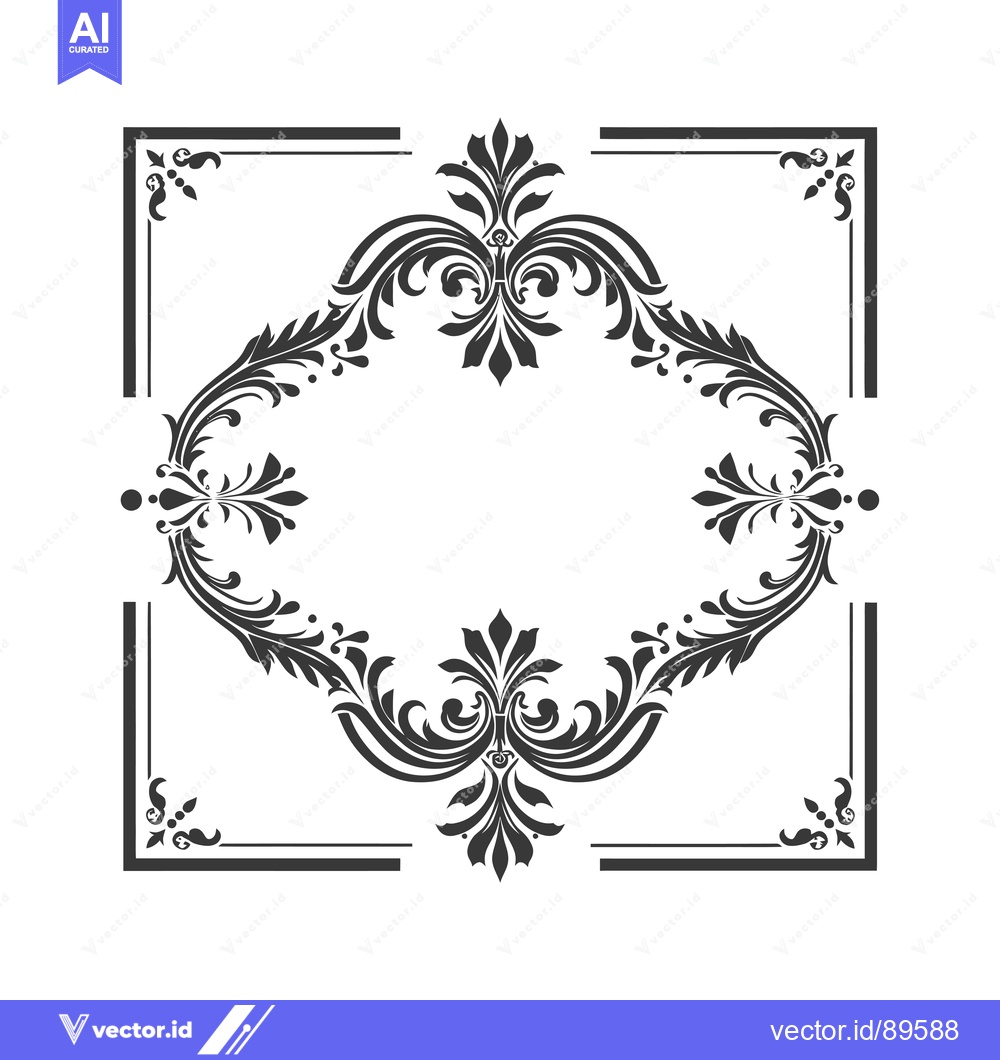 Premium Vector of Ornate Black and White Floral Frame with Square Corners