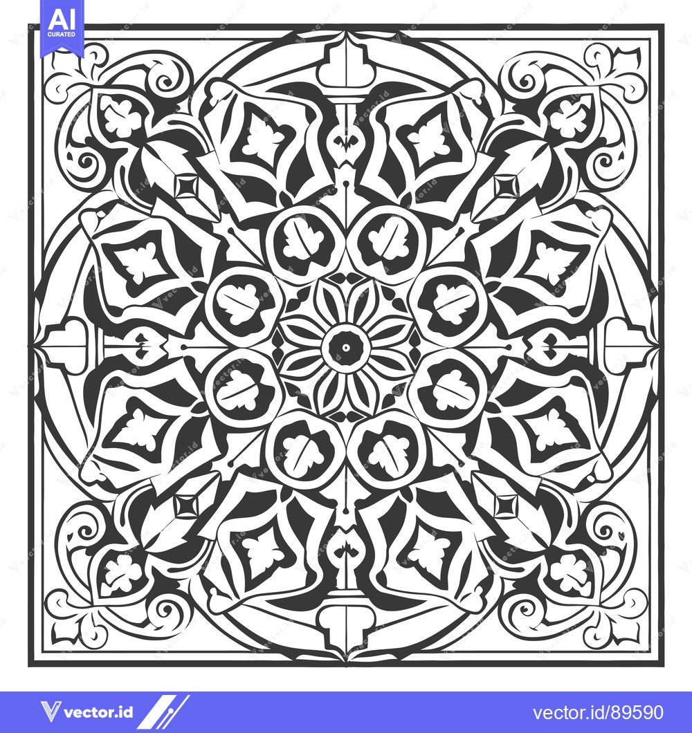 Premium Vector of Ornate Black and White Floral Pattern with a Central Motif