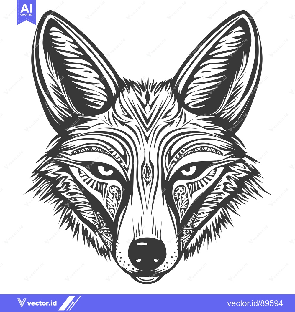 Premium Vector of Ornate Black and White Fox Head Illustration