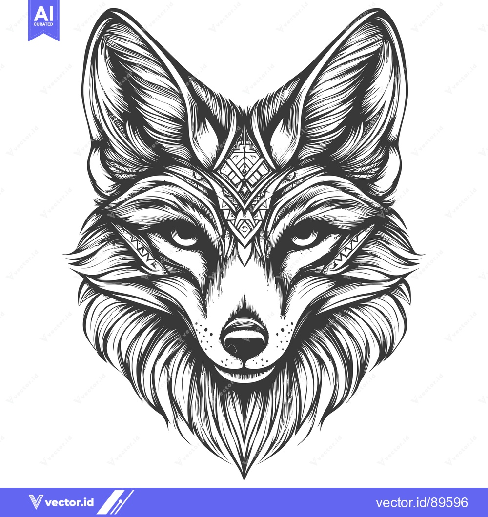 Premium Vector of Ornate Black and White Fox Head with Geometric Design