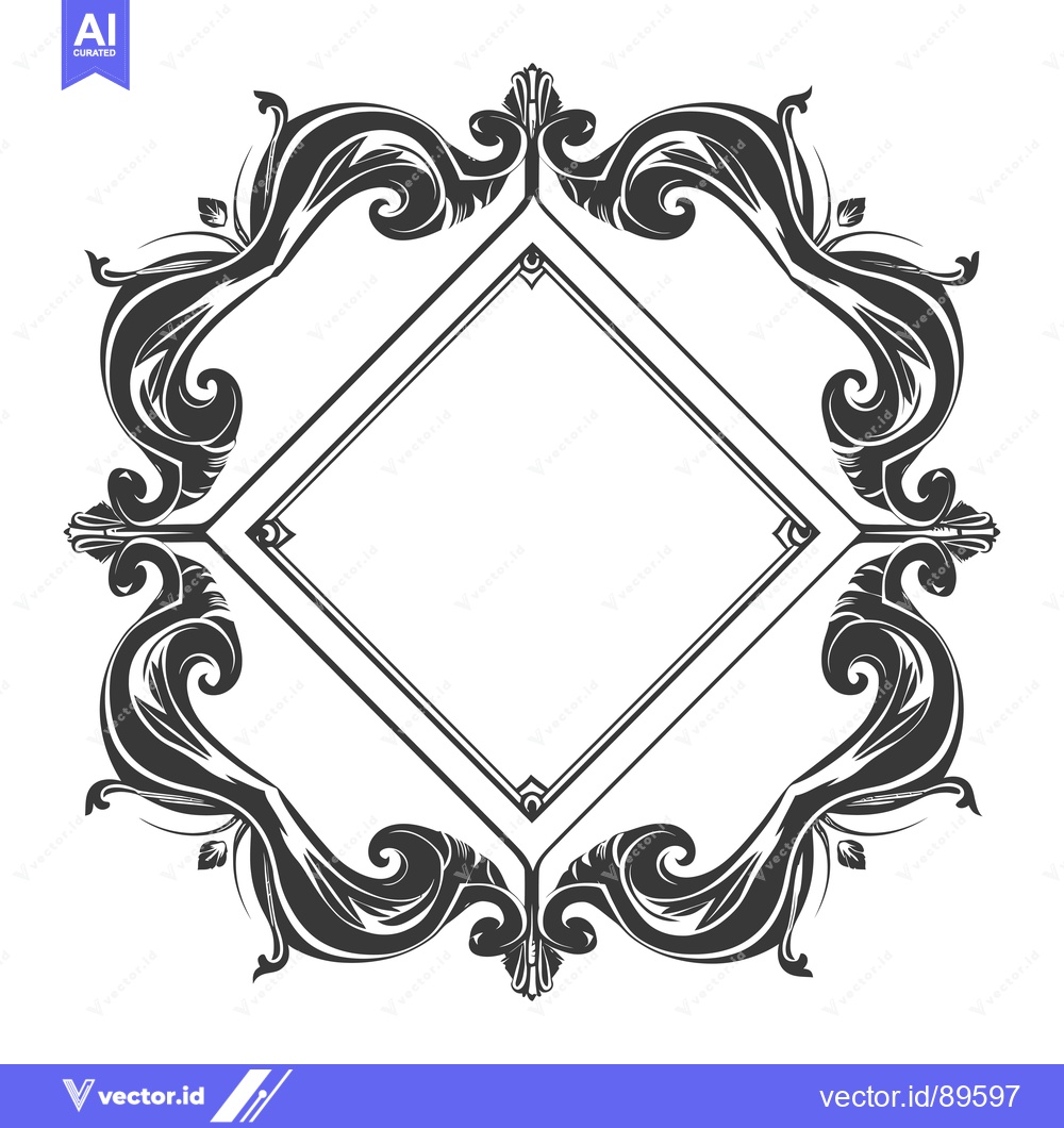 Premium Vector dari Ornate black and white frame with a diamond-shaped center