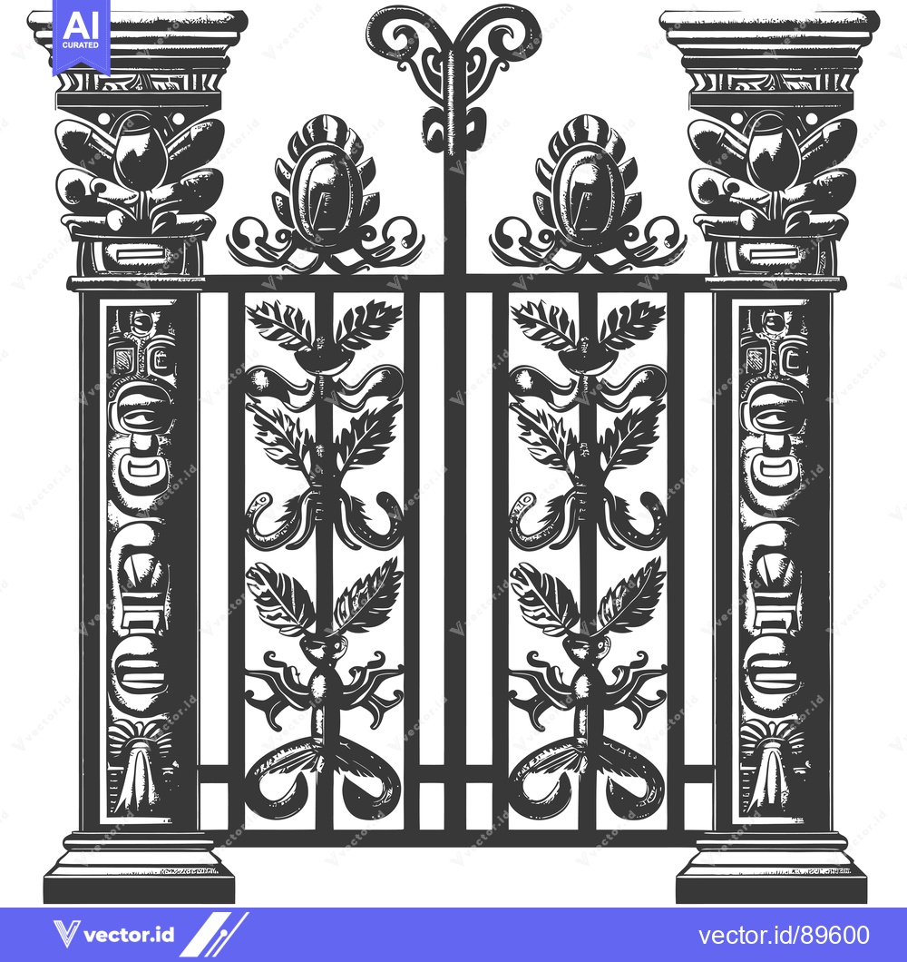 Premium Vector of Ornate Black and White Gate with Intricate Floral and Totemic Designs
