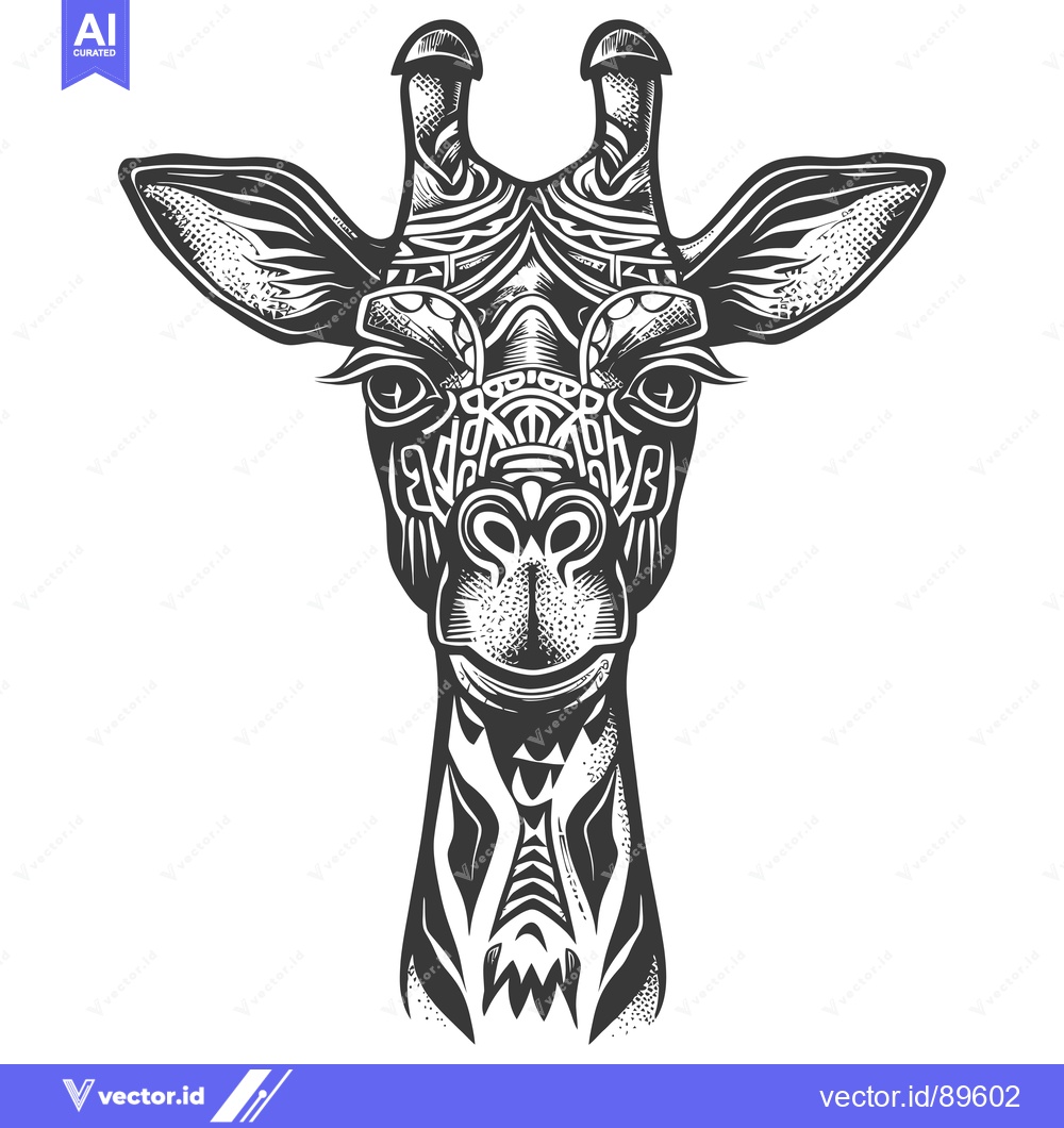 Premium Vector dari Ornate Black and White Giraffe Head Illustration