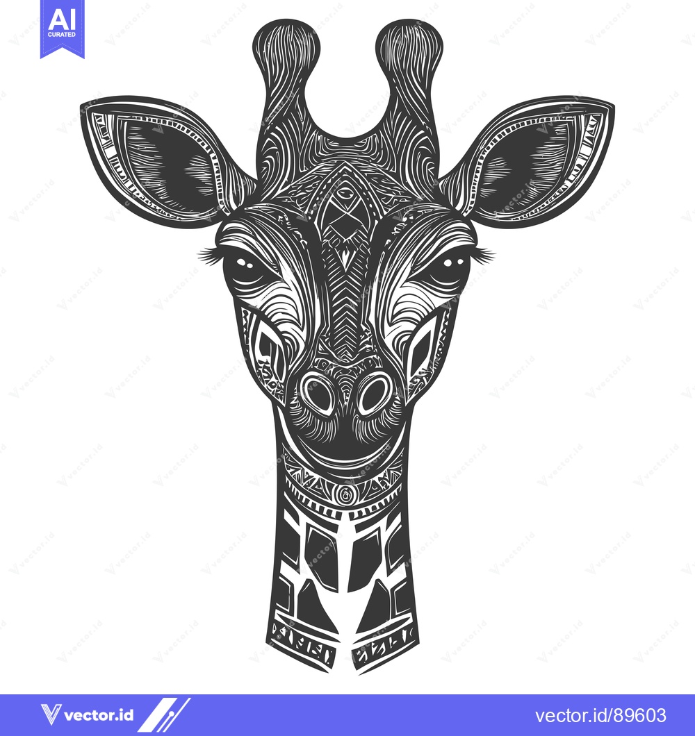 Premium Vector dari Ornate Black and White Giraffe Head Illustration