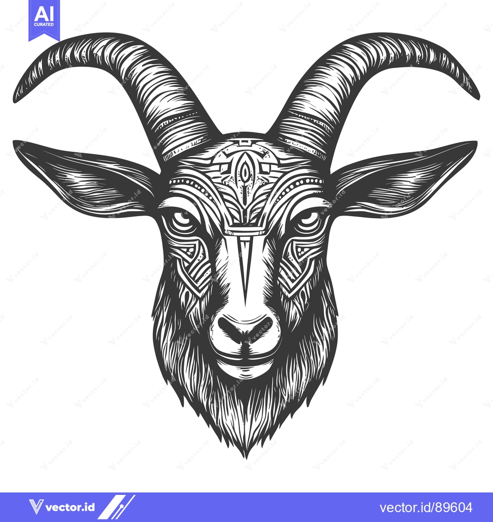 Premium Vector dari Ornate Black and White Goat Head Illustration