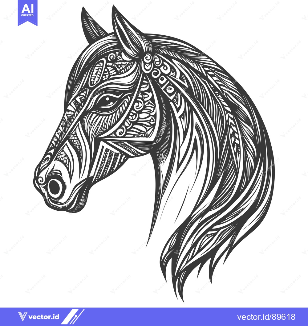 Premium Vector of Ornate Black and White Horse Head Design