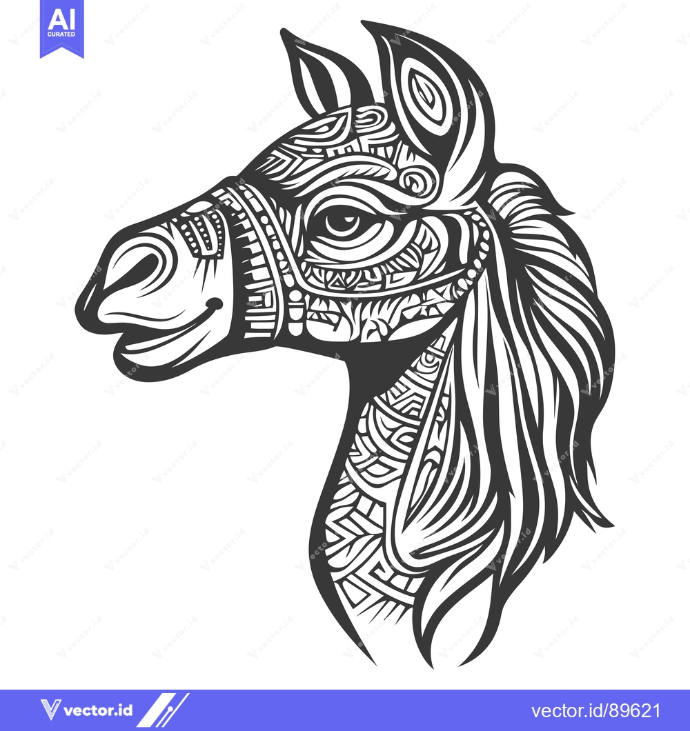 Premium Vector dari Ornate Black and White Horse Head with Geometric Pattern