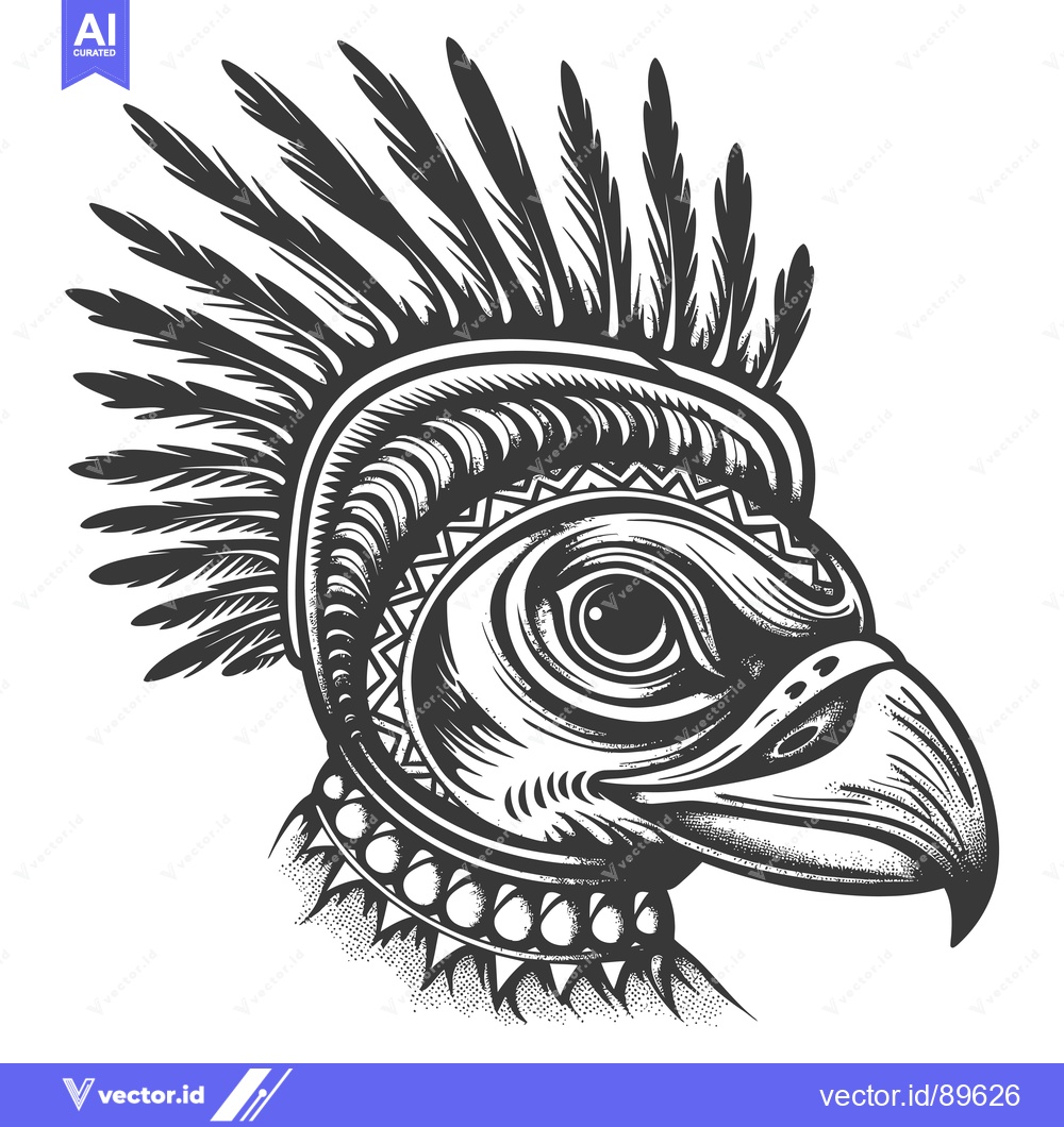 Premium Vector dari Ornate Black and White Illustration of a Bird's Head