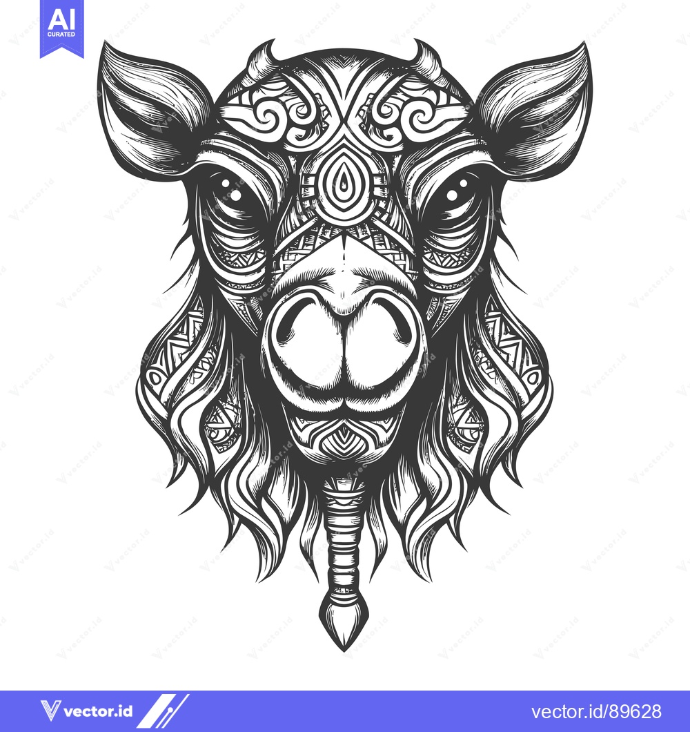 Premium Vector of Ornate Black and White Illustration of a Camel's Head