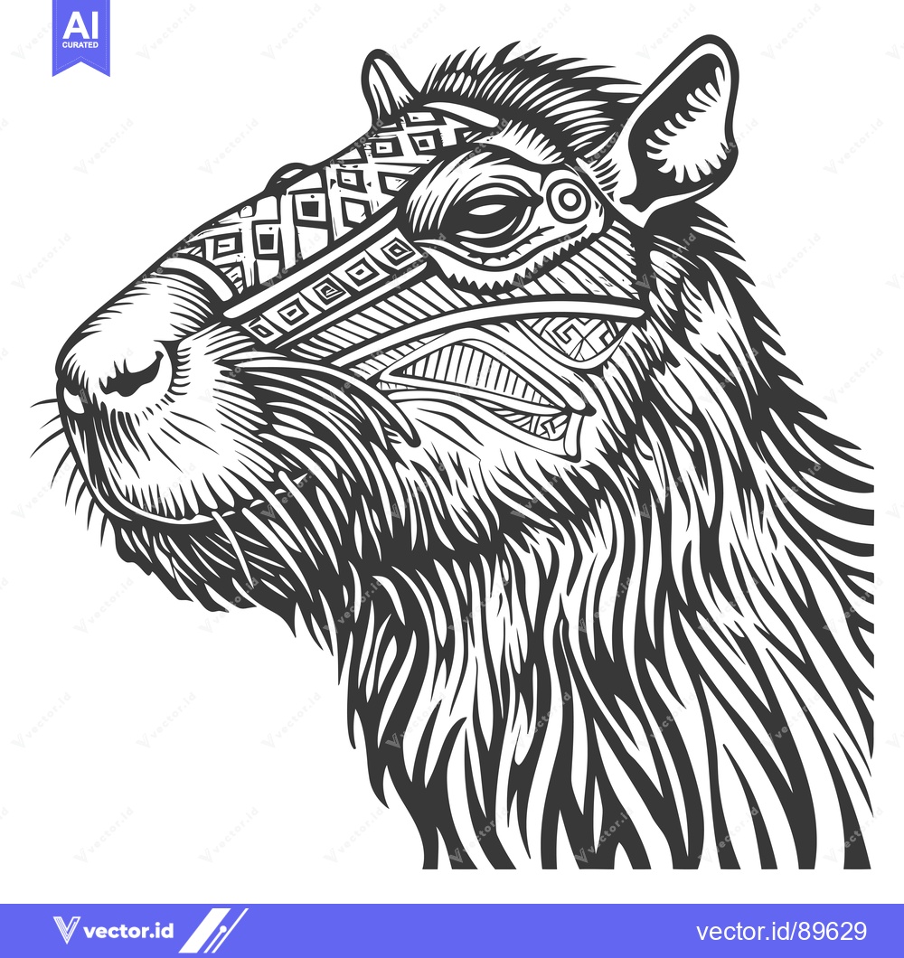 Premium Vector of Ornate Black and White Illustration of a Capybara's Head