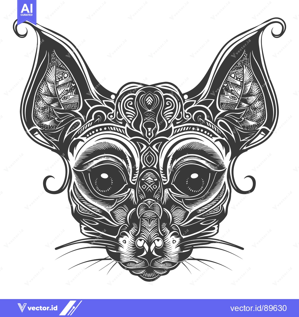 Premium Vector of Ornate Black and White Illustration of a Cat's Face
