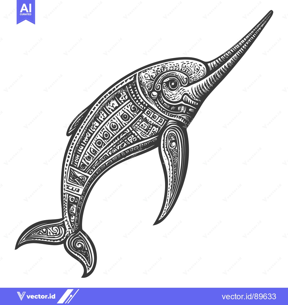 Premium Vector of Ornate Black and White Illustration of a Dolphin