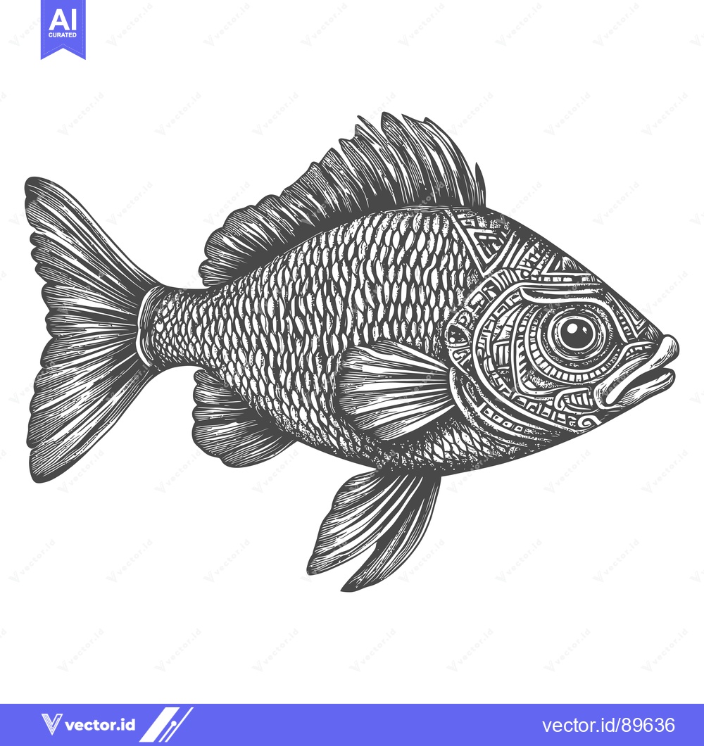 Premium Vector of Ornate Black and White Illustration of a Fish