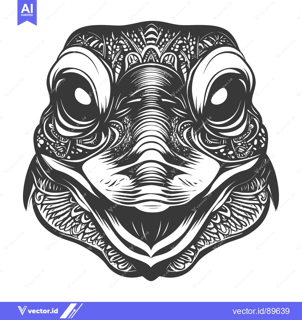 Premium Vector dari Ornate Black and White Illustration of a Frog's Head