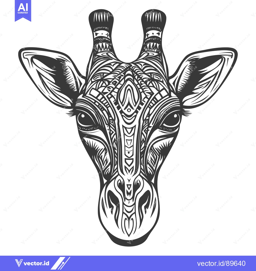 Premium Vector dari Ornate Black and White Illustration of a Giraffe Head