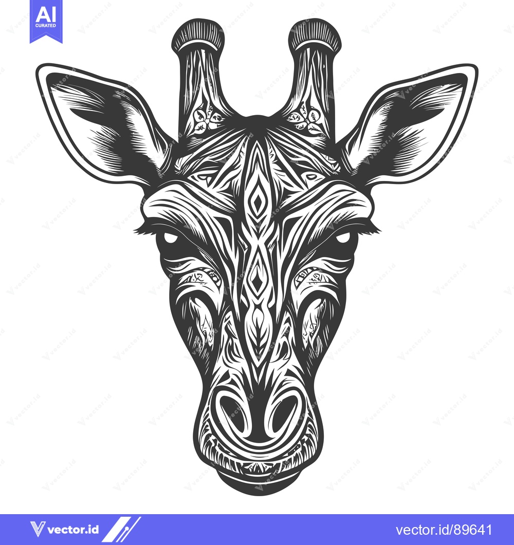 Premium Vector of Ornate Black and White Illustration of a Giraffe's Head