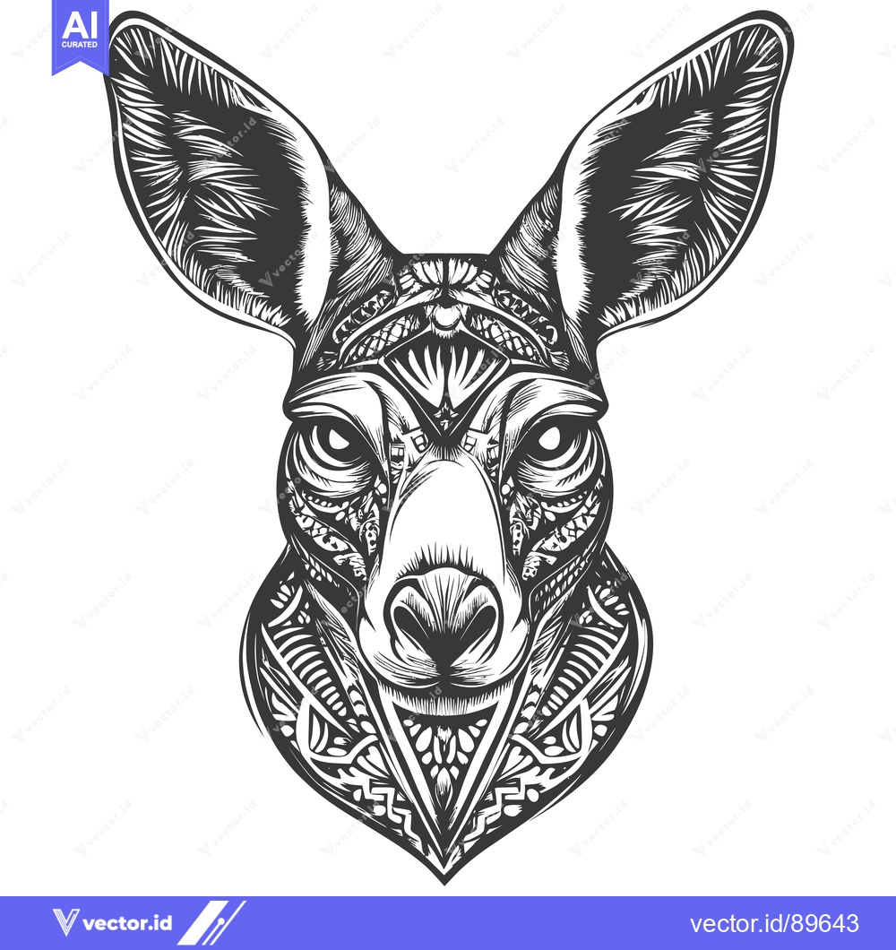 Premium Vector dari Ornate Black and White Illustration of a Kangaroo Head