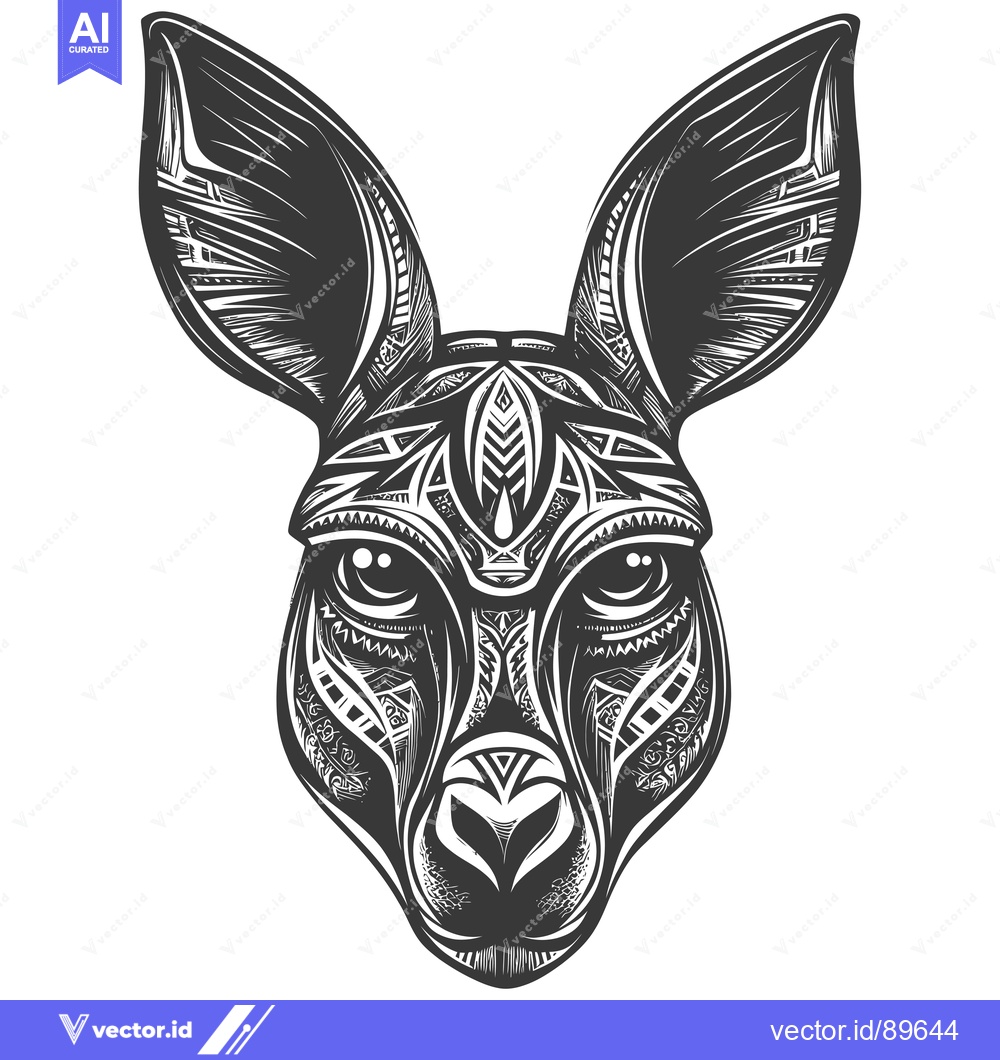 Premium Vector dari Ornate Black and White Illustration of a Kangaroo's Head