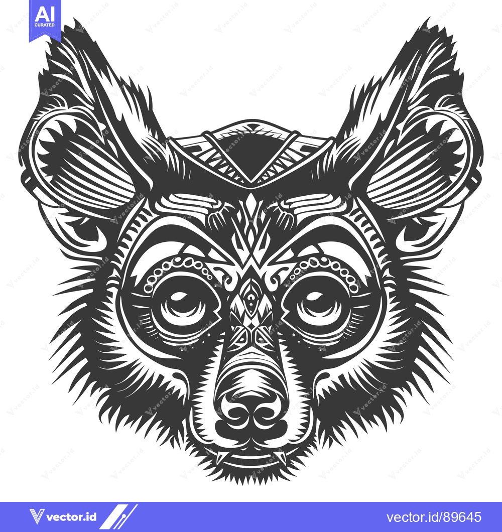 Premium Vector of Ornate Black and White Illustration of a Lemur's Face