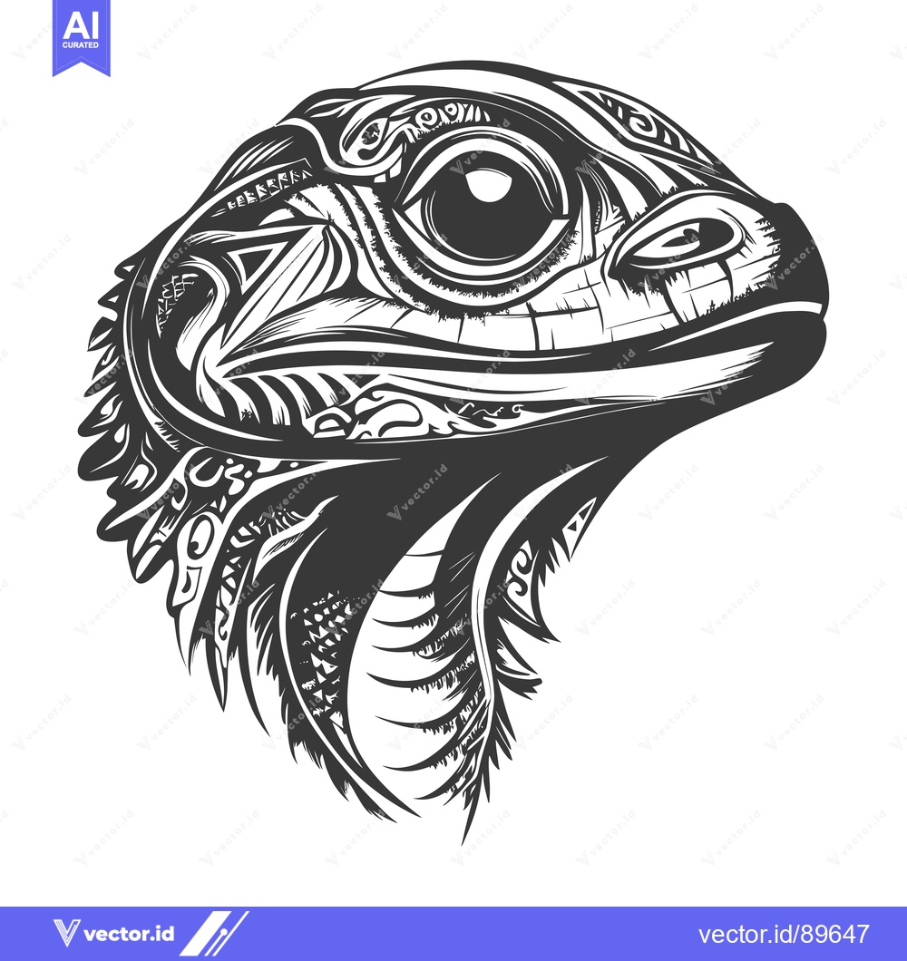 Premium Vector dari Ornate Black and White Illustration of a Lizard Head
