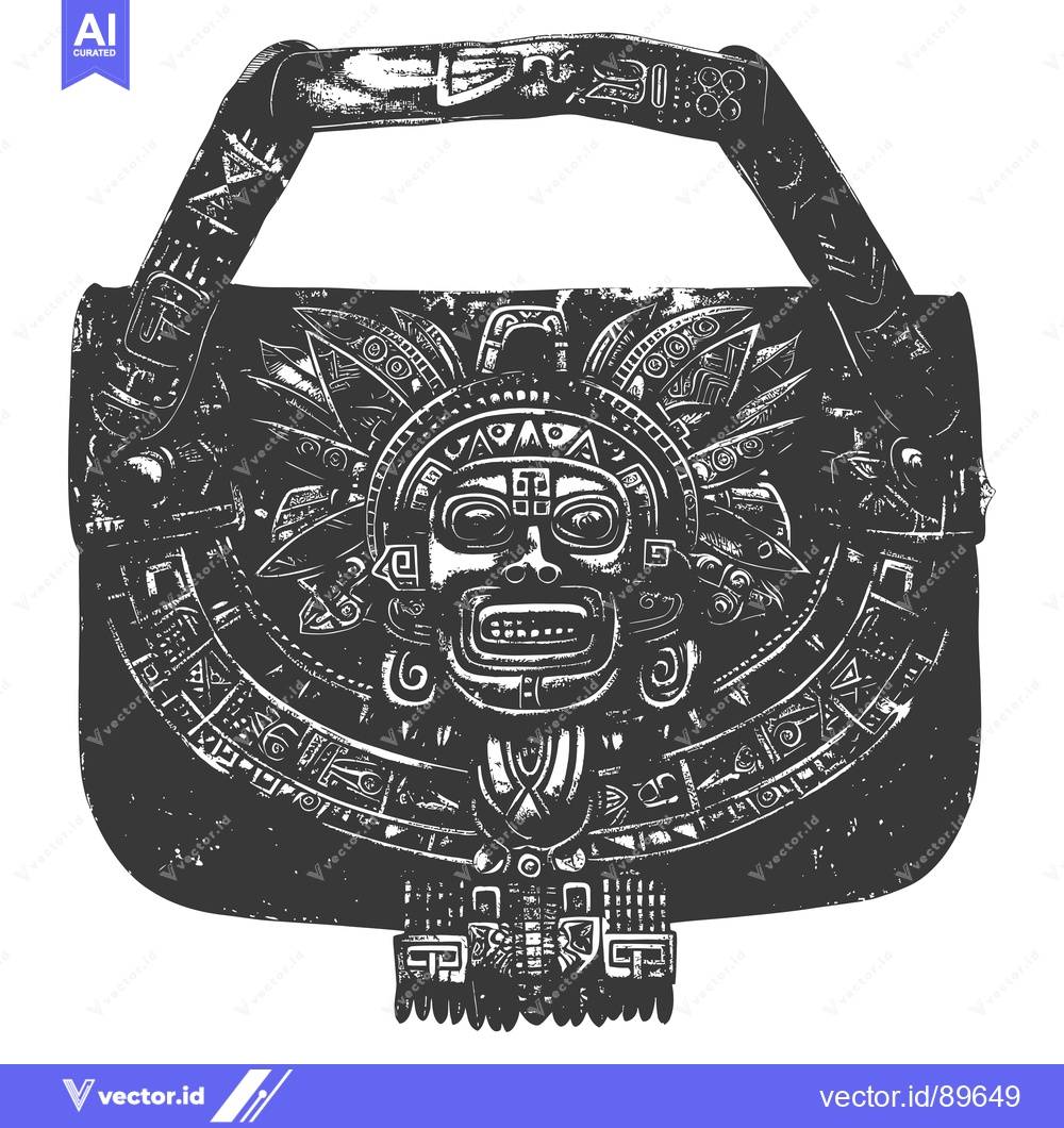 Premium Vector dari Ornate Black and White Illustration of a Mayan Mask