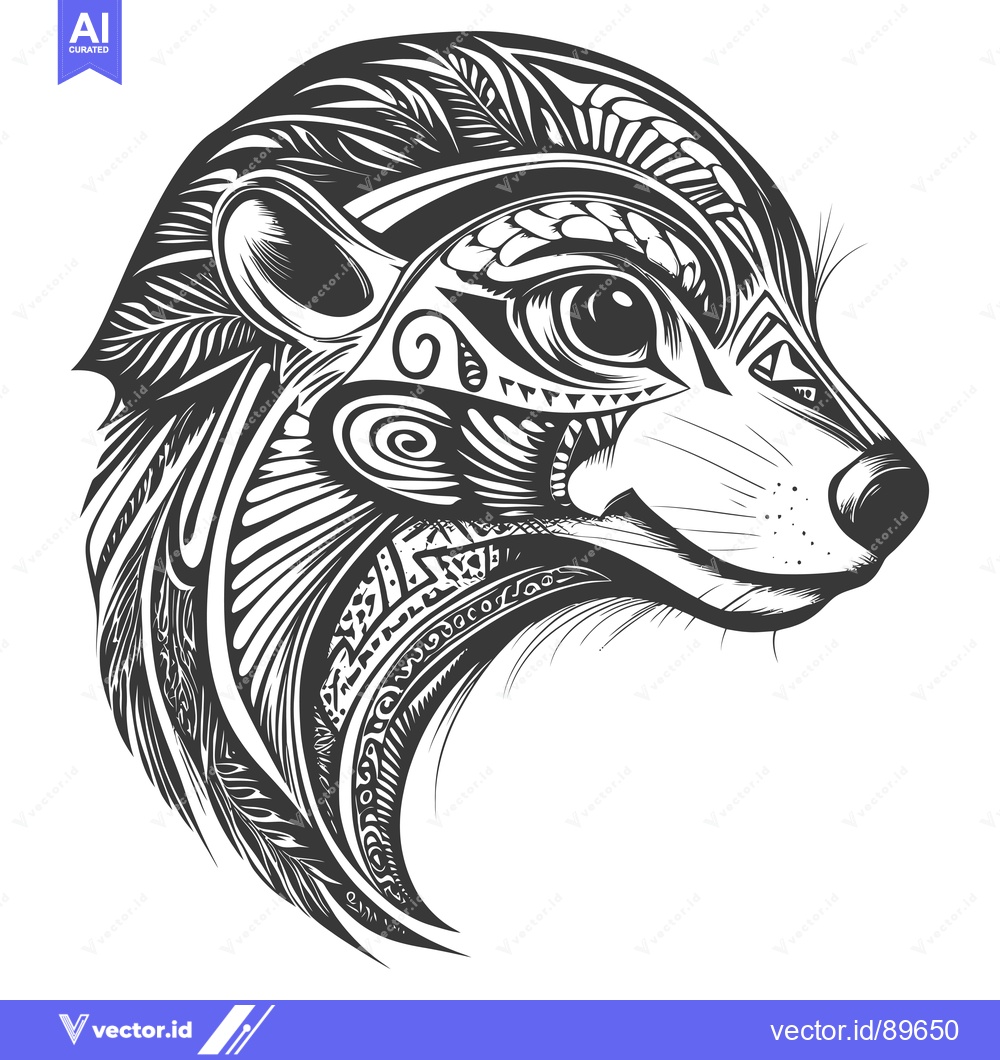 Premium Vector dari Ornate Black and White Illustration of a Meerkat's Head