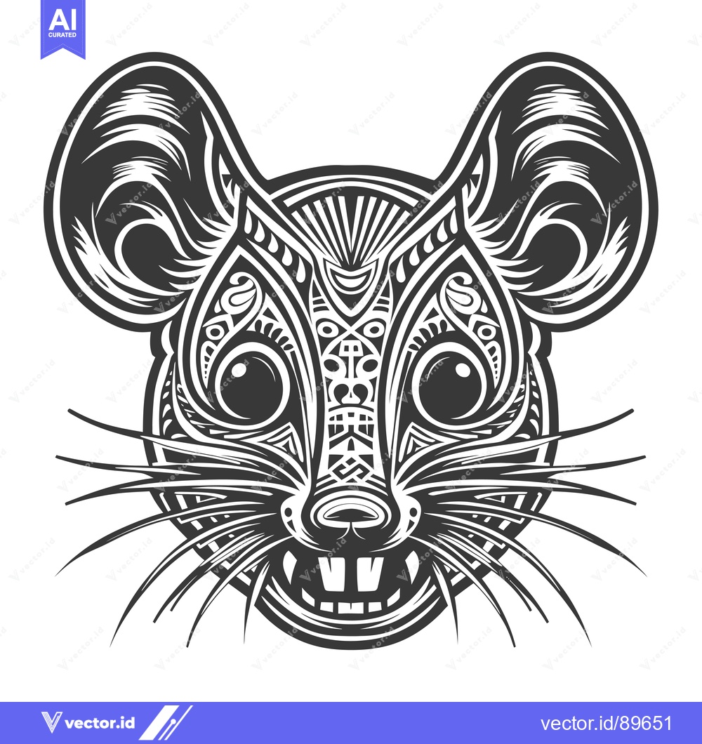 Premium Vector dari Ornate Black and White Illustration of a Mouse's Face