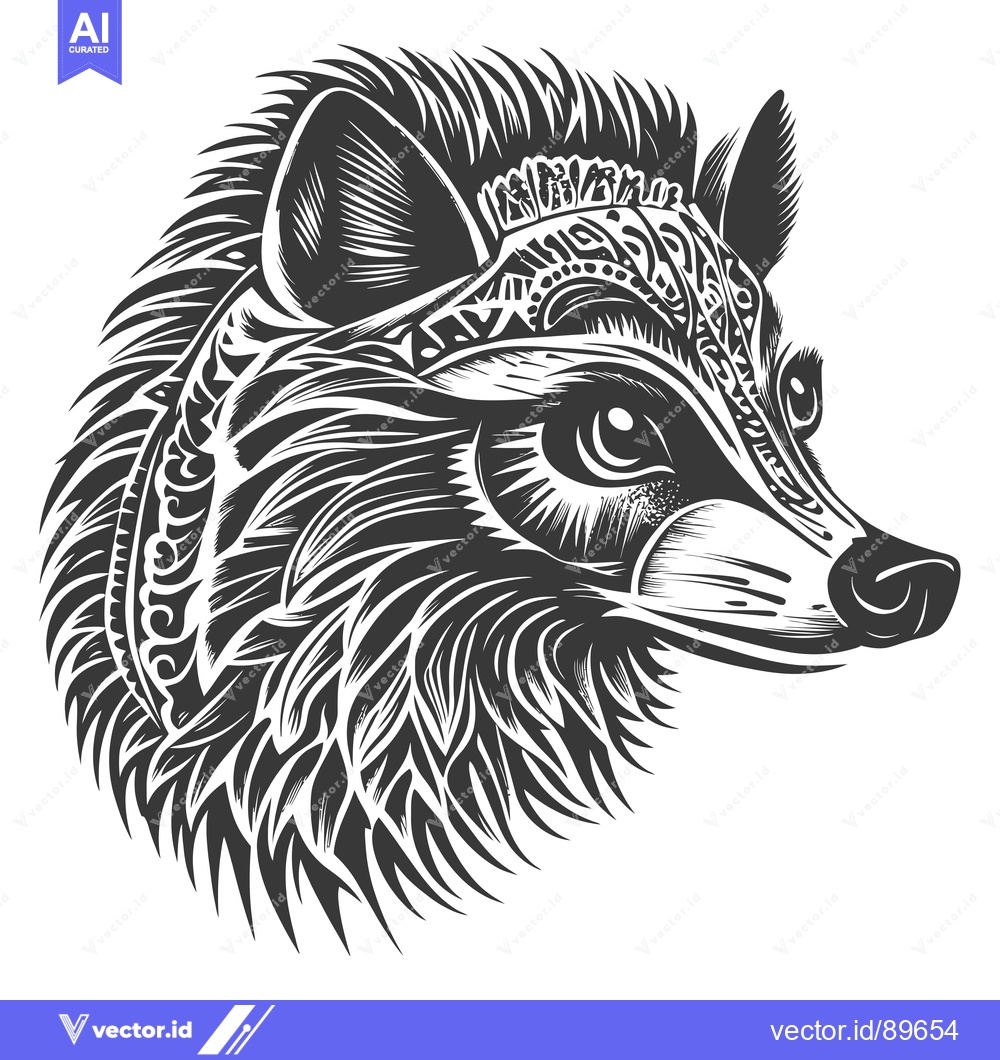 Premium Vector of Ornate Black and White Illustration of an Animal's Head