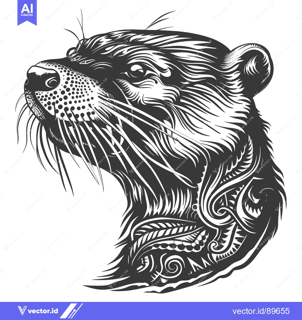 Premium Vector of Ornate Black and White Illustration of an Otter's Head