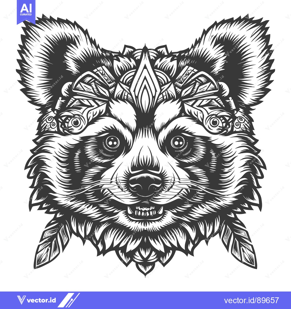 Premium Vector dari Ornate Black and White Illustration of a Panda's Head
