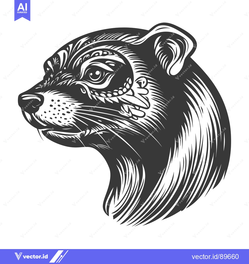 Premium Vector of Ornate Black and White Illustration of a  Raccoon's Head