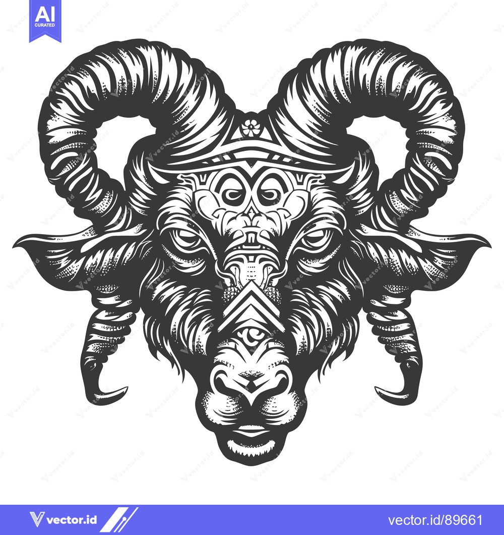 Premium Vector dari Ornate Black and White Illustration of a Ram's Head
