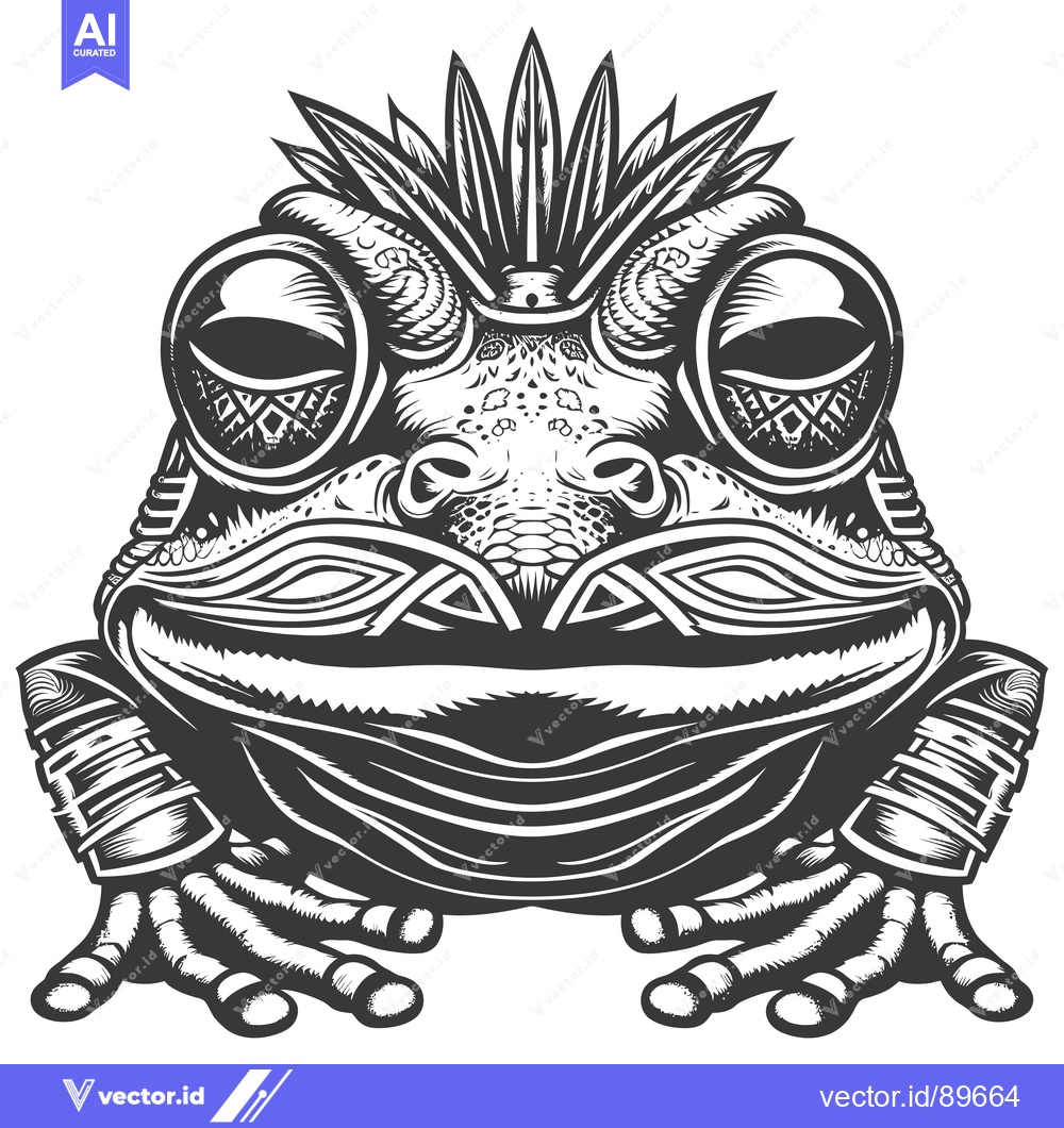 Premium Vector of Ornate Black and White Illustration of a Sitting Frog